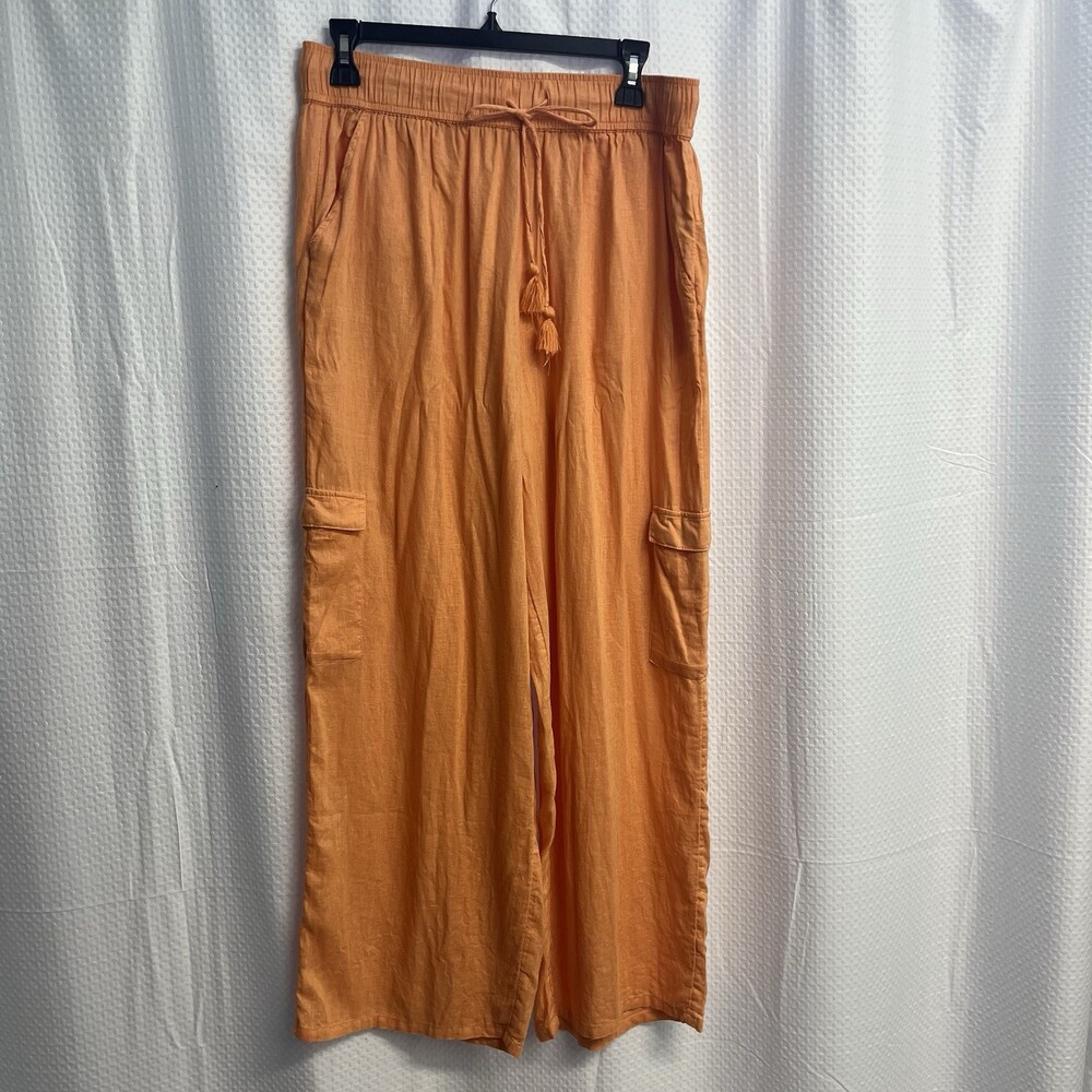 C&C California Orange Linen Blend‎ High Rise Wide Leg Cargo Pants Large